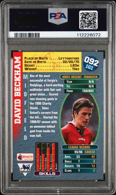 Topps David Beckham Merlin's Premier Gold 1996-97 #92 PSA9 - Image 2