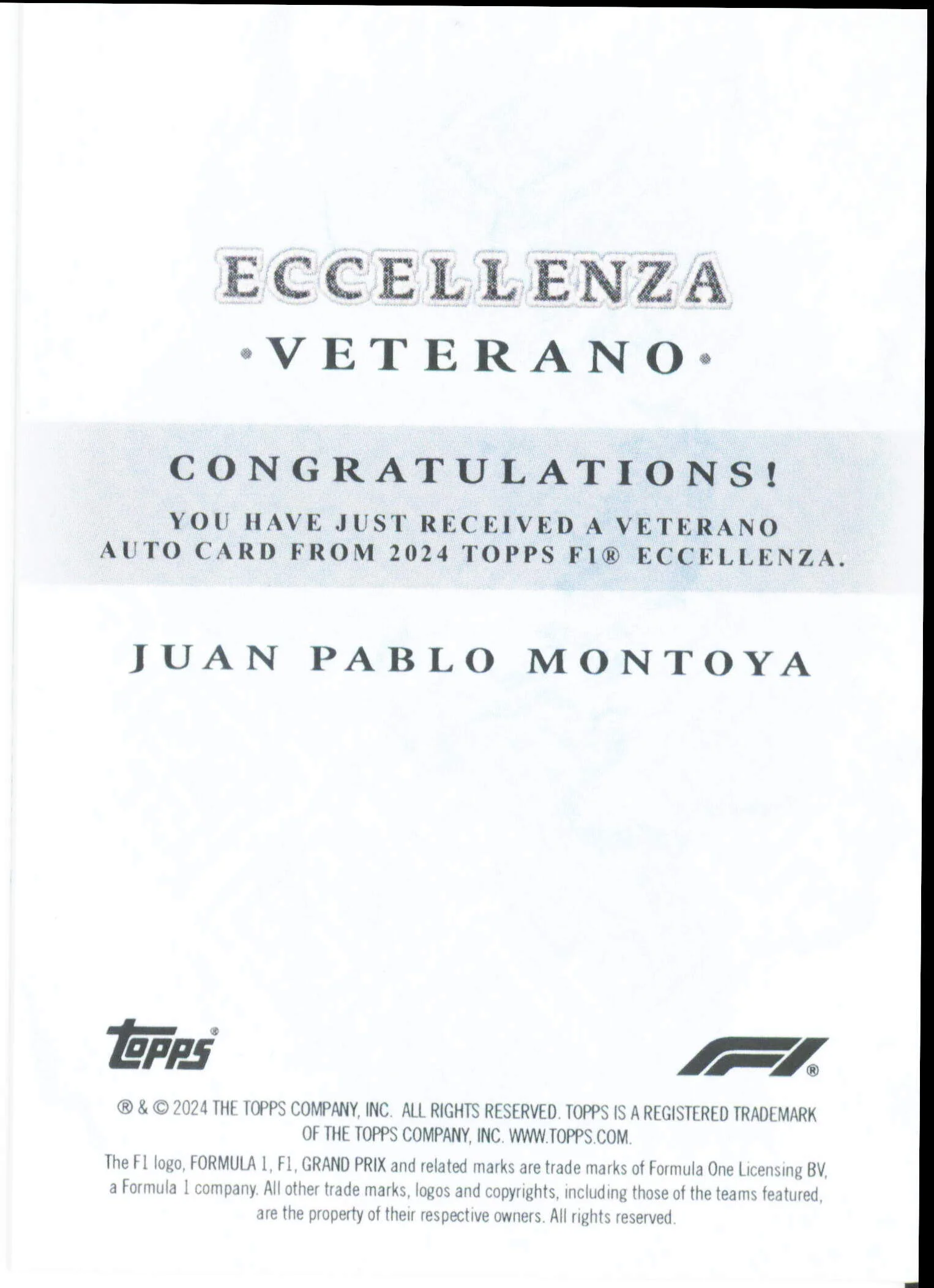 Topps Juan Pablo Montoya 28/49 Autograph Veterano 2024 Formula 1 Eccellenza - Image 2