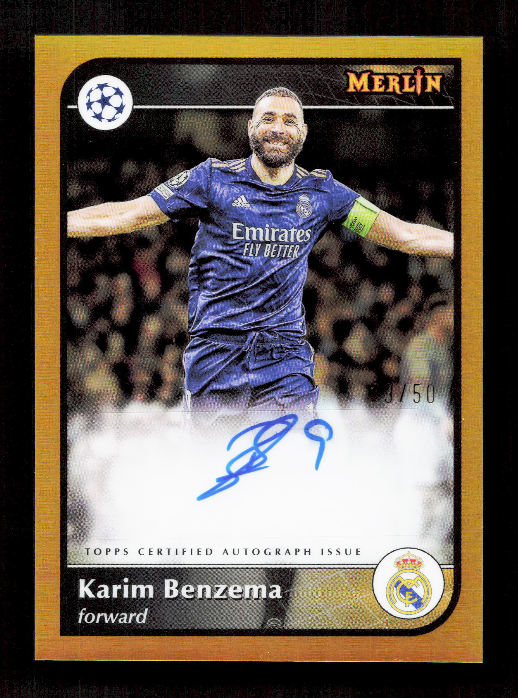 Topps Karim Benzema Autograph 29/50 Gold AU-KB Uefa Club Competitions Merlin Collections 2024/25