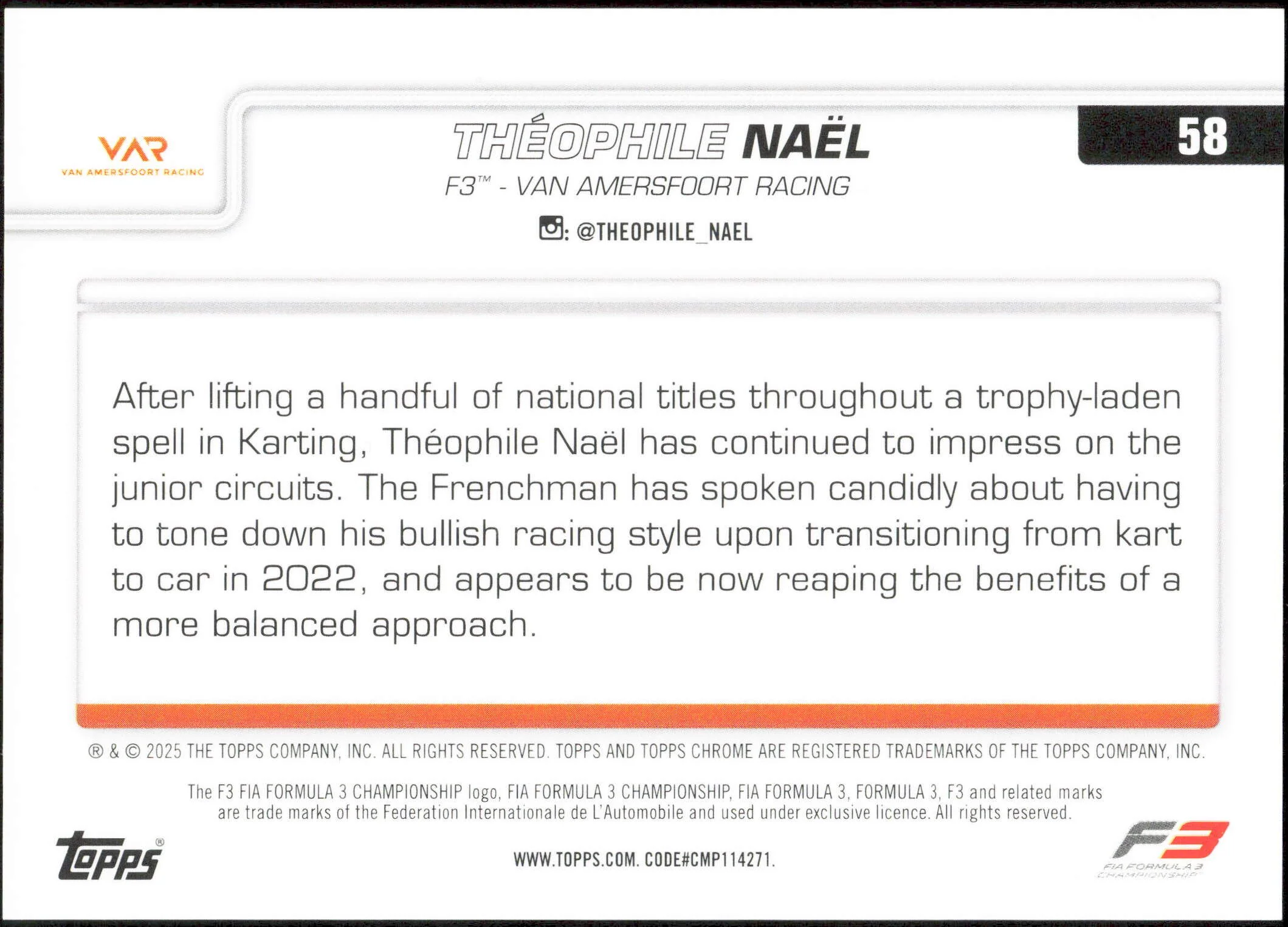 Topps Theophile Nael 06/10 Black #58 2025 Chrome Formula 1 Logofractor - Image 2