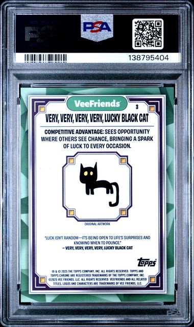Topps Very, Very, Very, Very, Lucky Black Cat Purple Eyes #3 2023 Chrome Veefriends Super Stickers PSA 10 - Image 2