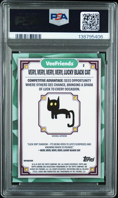 Topps Very, Very, Very, Very, Lucky Black Cat Refractor #3 2023 Chrome Veefriends Super Stickers PSA 9 - Image 2