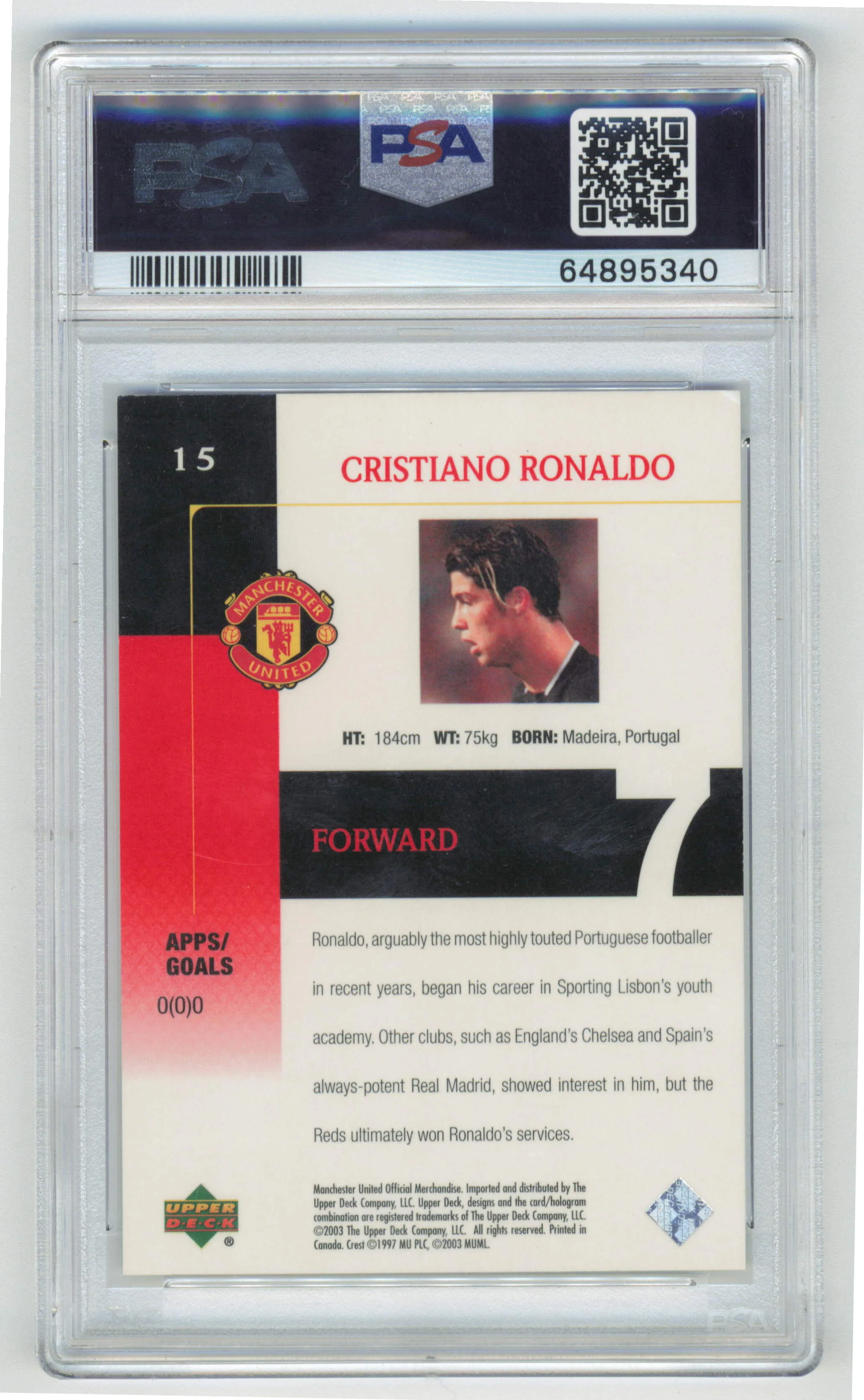 Upper Deck Cristiano Ronaldo #15 2003 Manchester United PSA 7 - Image 2