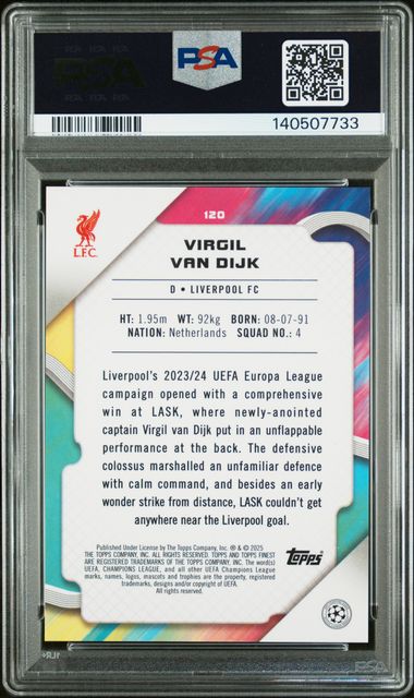 Topps Virgil Van Dijk 17/50 Rose Gold Diamond 2024/25 Finest UCC PSA 6 - Image 2