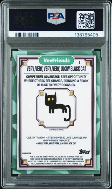 Topps Very, Very, Very, Very, Lucky Black Cat Refractor #3 2023 Chrome Veefriends Super Stickers PSA 10 - Image 2