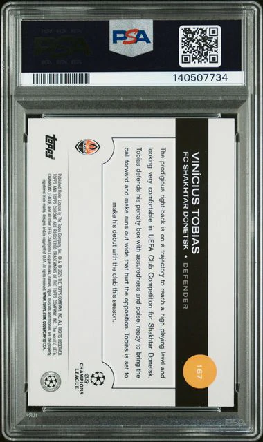 Topps Vinicius Tobias 52/75 Yellow RC 2024/25 Sapphire UCC PSA 9 - Image 2