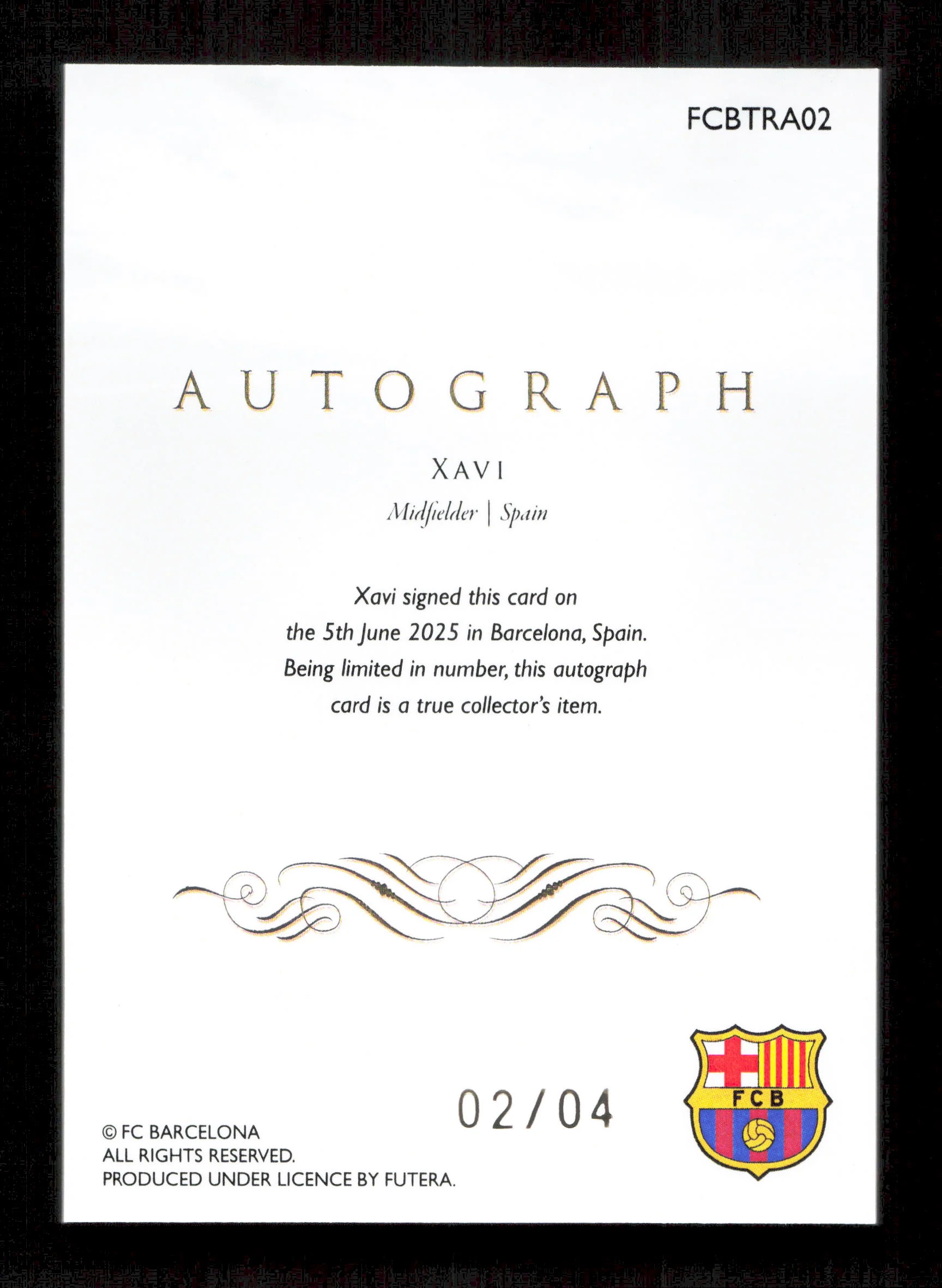 Futera Xavi On Card Autograph /04 Futera Unique World Football 2025 - Image 2