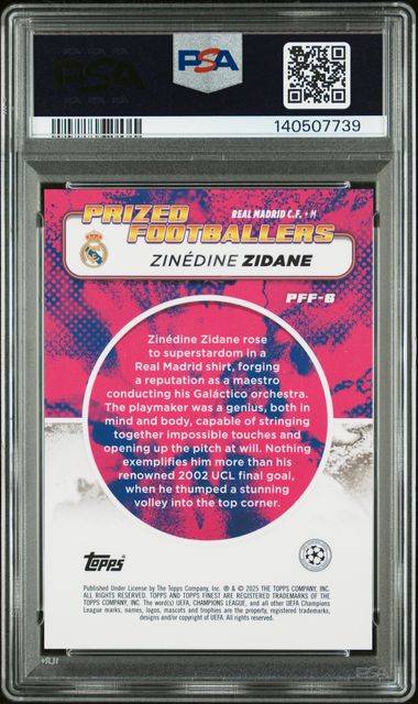 Topps Zinedine Zidane Prized Footballers Fusion Purple/Red 2024/25 Finest UCC PSA 9 - Image 2
